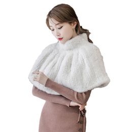 Winter Fur Cape Shawls Skirt Real Import Mink Fur Wraps With Zipper Black