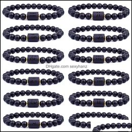 Beaded Strands 12 Constellation Bracelets Men Black Stone Bead Bracelet Star Sign Zodiac Horoscope Lover Couple Friendship Jewellery D Dhndr