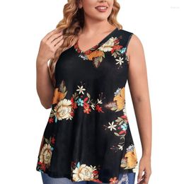 Women's Tanks Plus Size Tank Tops For Women Floral Printed Loose Female Vest V-Neck Sleeveless Summer Top Clothing