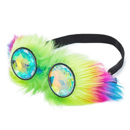 Sunglasses Kaleidoscope Rave Goggles Steampunk Glasses with Rainbow Crystal Glass Lens Gothic Punk Cosplay Party for Halloween 220826