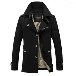 Men's Trench Coats Black Winter Coat Mens Korean Style Casual Single Breasted Warm Solid Jacket Long Sleeve Oversized Male Overcoat
