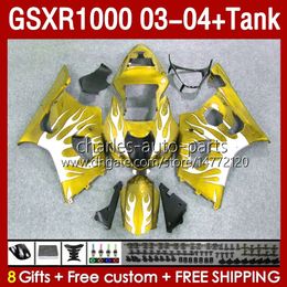 OEM Fairings For SUZUKI GSXR-1000 K 3 GSXR 1000 CC K3 03 04 Bodys 147No.194 GSX-R1000 1000CC GSXR1000 03-04 GSX R1000 2003 2004 Injection Mould Fairing & Tank golden flames