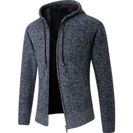 Men's Jackets Cardigan Mens Hooded Collar Fleece Warm Sweaters Coat Men Coat Hoodies Jacket Thick Full Solid Cardigan Male Coats 220826