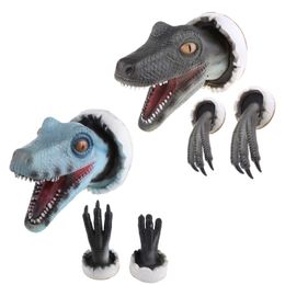 Decorative Objects Figurines Wall Mounted Dinosaur Resin Sculptures Wall Broken Head with Claw Props 3D Statue Home Art Decorations 220827