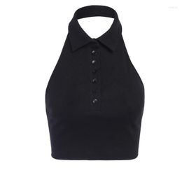 Women's Tanks Gothic Solid Color Halter Sleeveless Sexy Top Summer Women's Lapel Slim Casual Simple Streetwear Short Umbilical Vest