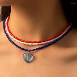 Chokers Necklaces Multi-layers Trendy Love Heart Choker Necklace For Woman Pendant Colourful Beaded Chain Neckalces Jewellery Party Gifts