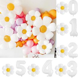 Party Decoration 2pcs Daisy Flower Foil Balloons With 0-9 White Number Balloon Set For Kids Baby Shower Birthday Decorations Supplies