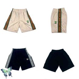 Men's Shorts Butterfly Embroidery Needles Shorts AWGE Breeches Button Stripe Breasted Track Shorts T220825