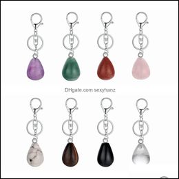 Keychains Design Keychain Waterdrop Natural Crystal Quartz Stone Keyring Key Chains For Couple Friend Gifts Diy Jewelry Drop Delivery Dhreq