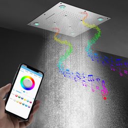 2022 Bathroom Accessories Bluetooth Music Shower System 3Function LED ShowerHead Panel Bath Rain Faucet Head 600x600MM