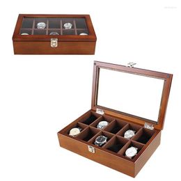 Watch Boxes Han 10 Slots Wood Display Box Fashion Black Mechanical Storage Case Women Jewellery Gift