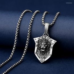 Pendant Necklaces 2022 Fashion Titanium Steel Lion Shield Necklace Retro Craft Domineering Jewelry For Men And Women