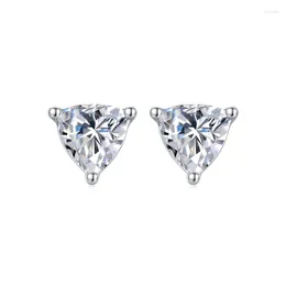 Stud Earrings Silver 925 Original 18K White Gold Plated Total 1 Carat Diamond Test Past D Color Moissanite Triangle Teen Girls