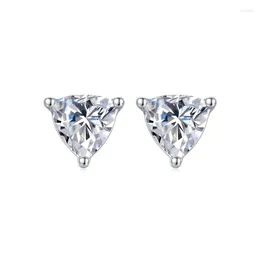 Stud Earrings Silver 925 Original 18K White Gold Plated Total 1 Carat Diamond Test Past D Colour Moissanite Triangle Teen Girls