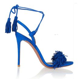 Sandalen Ins Frauen Fringe Lace-up Damen Schuhe Offene spitze Flache High Heels Sexy Ankle Strap Pumpen Alias De mujer