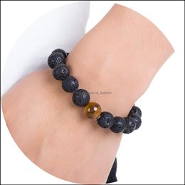 Beaded Strands Natural Stone Beaded Bracelet Mens Volcanic Rock Gemstone Essential Oil Diffusion Yoga Wrist Jewellery Drop Delivery 20 Dhqul