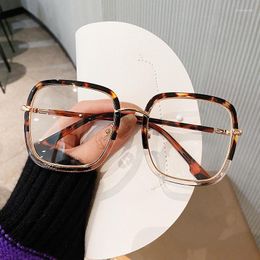 Sunglasses Frames Unique Double Colour Frame Leopard Clear Square Glasses For Women Fashion Oversized Anti-blue Light Computer Shades