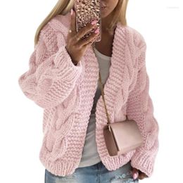 Women's Knits Long Sleeve Open Stitch Coarse Yarn Thickened Sweater Cardigan Women Solid Colour Autumn Winter Twist Knitted Coat Outerwear