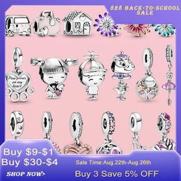 925 Silver fit Pandora Charm Bracelet bead Cute Charm Paw Print Heart Suitcase Flower Car charmes ciondoli DIY Fine Beads Jewellery