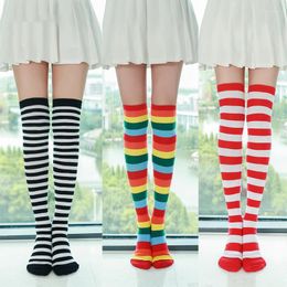 Women Socks Rainbow Striped Long Tube Ladies Japanese Over-the-knee Thigh Uniform College Style High Sexy Fashion Fun