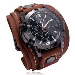 Wristwatches Mens Quartz Watches Jessingshow Luxury Wristwatch Cowhide Watchband Punk Style Watch for Men Wide Genuine Leather Bracelets 220826