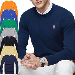 Men's Sweaters Men Spring Sweater Pullover Solid Casual PATCH Embroidery Slim Fit 100Cotton ONeck Long Sleeve Jumper Sweaters Tops P8507 220826 220827