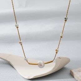 Pendant Necklaces 2022 Women Dainty Stainless Steel Jewelry 18K Gold Plated Clavicle Chain Natural Freshwater Pearl Necklace For