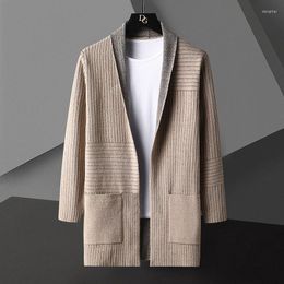 Men's Sweaters Designer Color Contrast Cardigan Men Long Coat 2022 Autumn Fashion Knit Striped Jacket Korean Plus Size Woolen