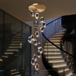 Pendant Lamps In Stairwell Long Diamond Villa Loft Chandelier Lighting Cantilevering Room Crystal Duplex Building Large Ice All Copper