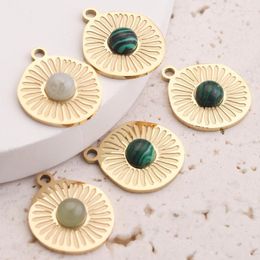 Pendant Necklaces 5pcs 17 18mm Natural Stone Hole Pendants Sun Flower Stainless Steel Charms Dangle ForDIY Earring Making Jewellery Necklace