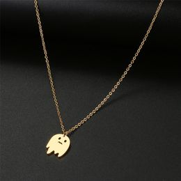 Pendant Necklaces Stainless Steel Sad Ghost Halloween Collar Chain Fashion Necklace For Women Men Jewellery Friends Gifts 220826