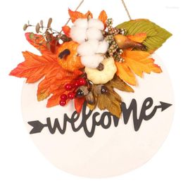 Decorative Flowers Thanksgiving Pumpkin Kapok Decoration House Autumn Color Simulation White Wooden Sign Pendant Wreath