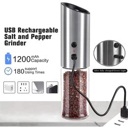 Mills Electric Automatic Mill Pepper Salt Grinder USB Rechargeable Wireless Peper Spice Grain Mills Porcelain Core Mill Kitchen Tools 220827