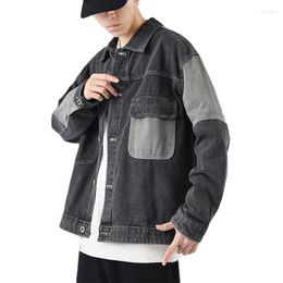 Men's Jackets 2022 Men's Korean Trend Style Tooling Loose Denim Jacket Hip-hop High Street Patchwork Coat Spring/Autumn