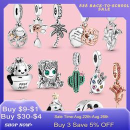 925 Silver fit Pandora Charm Bracelet bead Clover Rose Cactus Sunflower Pumpkin Coconut Tree charmes ciondoli DIY Fine Beads Jewellery