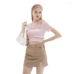Women's Tracksuits Womens Two Piece Set Summer 2022 Design Trend Sexy Hanging Neck Small Sling Short Umbilical Sweet T-shirt N0071
