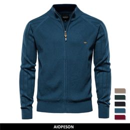 Mens Sweaters AIOPESON Argyle Solid Color Cardigan Men Casual Quality Zipper Cotton Winter Mens Sweaters Fashion Basic Cardigans for Men 220826