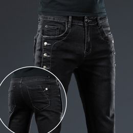 Men's Jeans Brand Men Fashion Korean Style High Street Slim Fit Button Personality Vintage Classical Denim Pants black Trousers Men 220827