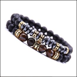Beaded Strands 10Pc/Set 2Pcs Black Beads Bracelet Set For Men Women Healing Energy Bracelets Handmade Jewelry Drop Delivery 2021 Vipj Dhfna