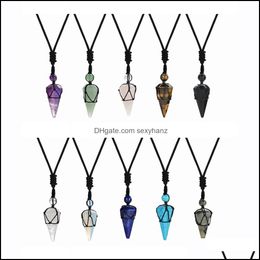 Pendant Necklaces Long Chain Hexagonal Point Pendants Healing Quartz Crystal Dowsing Pendums Reiki Chakra Yoga Cord Adjustable For Wo Dh95B