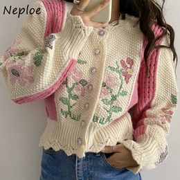 Jackets femininos NEPLOE Bordado de crochê Padrão de onda de malha Cardigan Flower Sweater Casaco Casaco Mulher Autumn Outerwear Sweaters Mulheres 220827