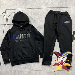 Men's Hoodies Sweatshirts Black Gray Trapstar Fleece Hoodie Men Women Set Colorful Flocking