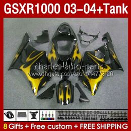 OEM Fairings Kit For SUZUKI GSXR 1000 CC K3 GSXR-1000 2003-04 Bodywork 147No.202 GSX-R1000 1000CC GSXR1000 03 04 GSX R1000 2003 2004 Injection Mould Fairing golden flames