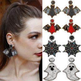 Dangle Chandelier Handmade Halloween Spider Spooky Bat Earrings for Women Punk Fashion Beaded Statement Drop Party Costumes Jewelry Gift 220826