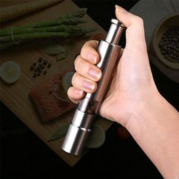 Mills Manual Salt and Pepper Grinder Set Thumb Push Pepper Mill Stainless Steel Spice Sauce Grinders With Metal Holder Kitchen Tool 220827