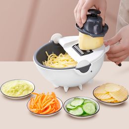 Other Kitchen Dining Bar Multifunctional Vegetable Cutter with Rotary Draining Basket Kitchen Gadget Food Processor Crusher 220827