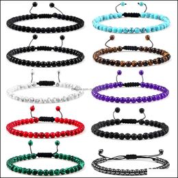 Beaded Strands 4Mm Mini Gemstone Beaded Bracelets For Women Girl Strand Adjustable Handmade Crystal Beads Power Stretch Unisex Coupl Dhlrj