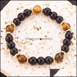 Beaded Strands 8Mm Black Stone Tigers Eye Bead Braclets For Women Men Jewellery Drop Delivery 2021 Bracelets Sexyhanz Dhwsf