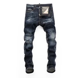 DSQ PHANTOM TURTLE Men's Jeans Mens Italian Designer Jeans Skinny Ripped Cool Guy Causal Hole Denim Fashion Brand Fit Jeans Men Washed Pants 65260