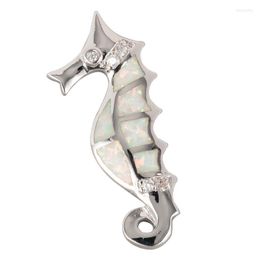 Pendant Necklaces KONGMOON Seahorse White Fire Opal CZ Silver Plated Jewellery For Women Necklace